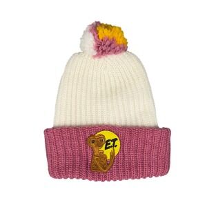 Vtg 1982 E.T. The Extra Terrestrial Girls Pom Beanie Pink White Hat Universal